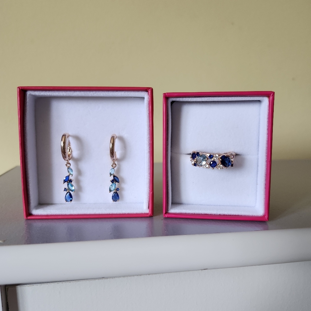 585RG Stamped Turquiose Ring & Earring Set